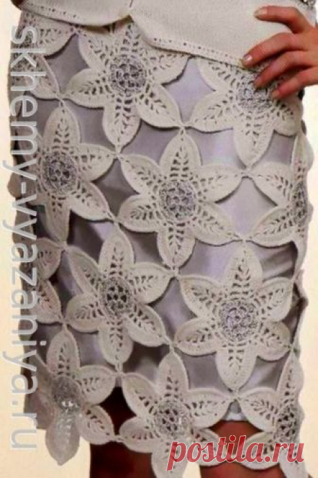 Узор крючком: серебристые цветы - плотный мотив из тонкой пряжи