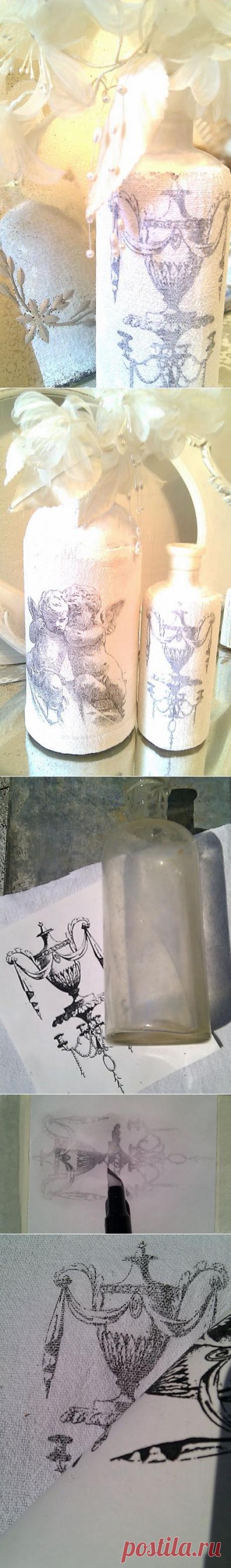 Необычный винтажный декор бутылки. Интересный способ переноса изображения. Мастер-класс