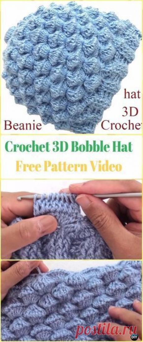 Crochet 3D Bobble Hat Free Pattern Video - Crochet Beanie Hat Free Patterns