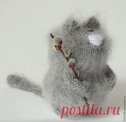 Купить Вязаный кот "Эко" ( вязаный котик из натурального козьего пуха) рустик - серый