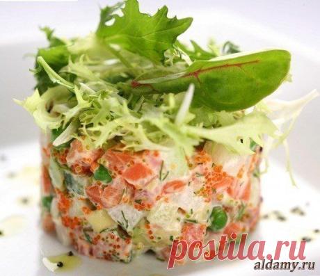 Салат Оливье с семгой и свежим огурцом » Любимые рецепты