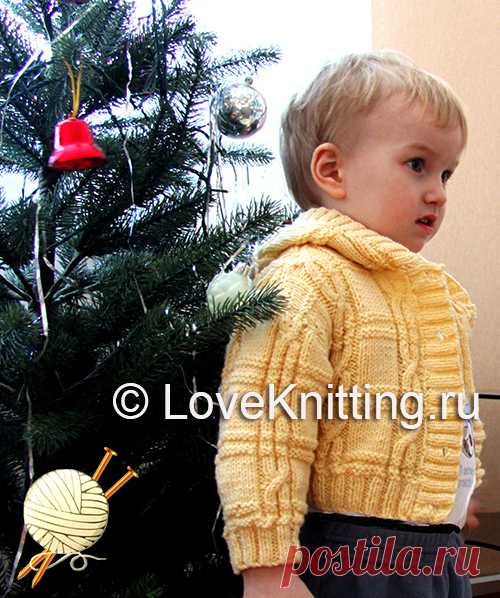 Жакет с капюшоном 
Жакет с капюшоном — универсальная одежда для ребенка. В нем можно бегать и играть во дворе, гулять по парку, а также сходить детский садик.
Размер:  86
ВАМ ПОНАДОБИТСЯ
150 г желтой пряжи (55% шерсти…