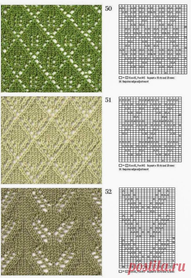 Вязание спицами. Варианты популярных, ажурных узоров «Листья». Схемы узоров | Сундучок с подарками | Яндекс Дзен