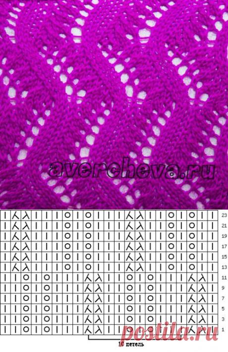 Ажурный узор волны | каталог вязаных спицами узоров