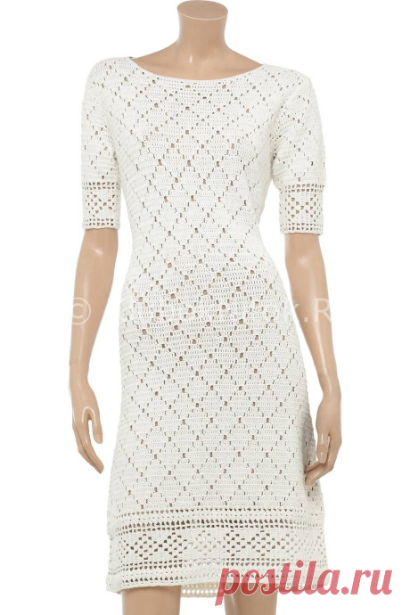 Филейное платье с бордюром | Вязание для женщин | Вязание спицами и крючком. Схемы вязания.