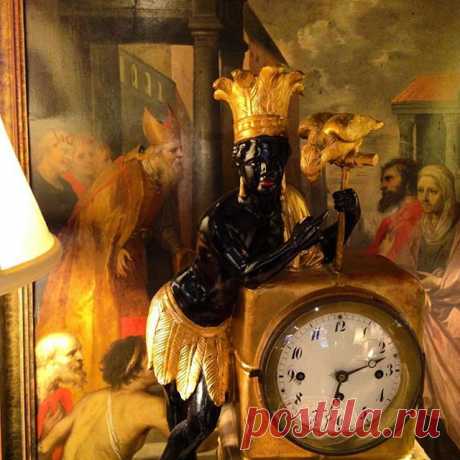 Blackamoor clock C.1810 & Oil on metal C.1760