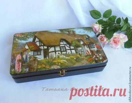 Делаем объёмный декупаж с помощью шпаклёвки. Шкатулка-короб для документов &quot;Домик в Швейцарии&quot; - Ярмарка Мастеров - ручная работа, handmade