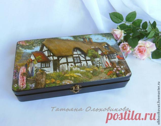 Делаем объёмный декупаж с помощью шпаклёвки. Шкатулка-короб для документов "Домик в Швейцарии" - Ярмарка Мастеров - ручная работа, handmade