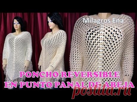 Poncho tejido a crochet en punto panal de abeja paso a paso