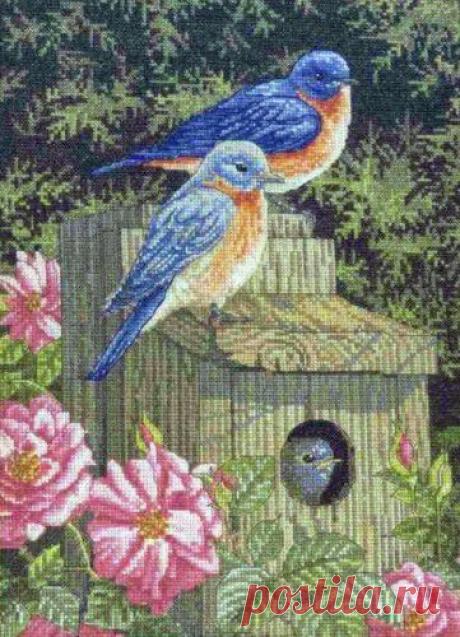 Garden Bluebirds - StitchArt.net - Искусство вышивания крестиком