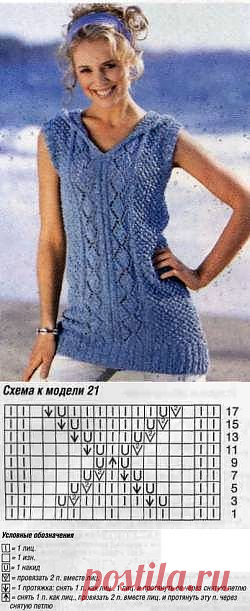Вязаный длинный топ с капюшоном размеры: 36/38 (40/42) 46/48 » Сайт для настоящих Барышень