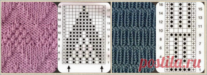 Простые рельефные узоры, или теневое вязание - 50 образцов со схемами для вязания спицами | МНЕ ИНТЕРЕСНО - жаккардовое вязание | Дзен