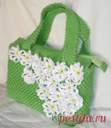 Вязаная сумочка с ромашками | Клубок