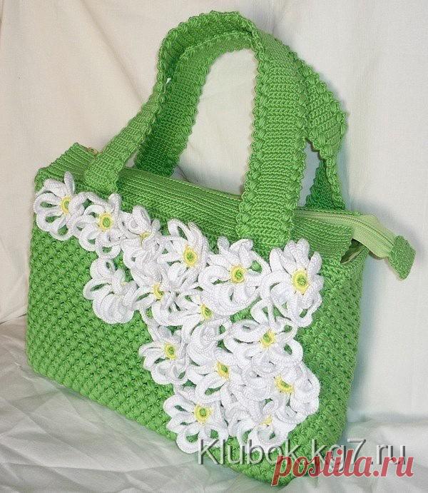Вязаная сумочка с ромашками | Клубок