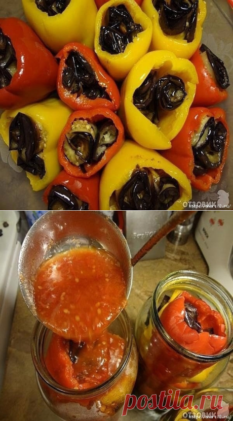 Перец фаршированный рулетами из баклажан .