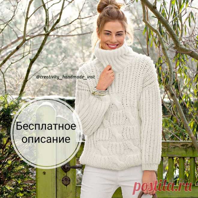 @creativity_handmade_inst в Instagram: «Бесплатное описание . Белый свитер с короткими «косами»  Теплый свитер с высоким горлом и крупным рельефным узором особенно красиво…» 635 отметок «Нравится», 5 комментариев — @creativity_handmade_inst в Instagram: «Бесплатное описание . Белый свитер с короткими «косами»  Теплый свитер с высоким горлом и крупным…»