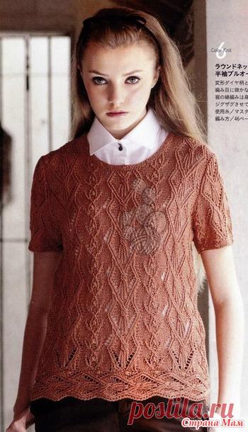 Летний джемпер красивым ажурным узором. Спицы. - ВЯЗАНАЯ МОДА+ ДЛЯ НЕМОДЕЛЬНЫХ ДАМ - Страна Мам