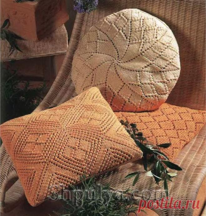 www.SHPULYA.com - Ажурные подушки пастельных тонов, вязаные спицами