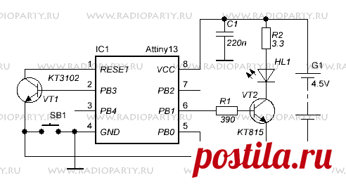 Драйвер для светодиодного фонарика на Attiny13 - Устройства на микроконтроллерах - Схемы устройств на микроконтроллерах - [Каталог статей]