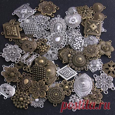 Random 4 Pcs Mix 31 Styles Two Color Zinc Alloy Retro Pendants Connectors Linker For DIY Charm Jewelry Accessorie|Ювелирная фурнитура и компоненты| | АлиЭкспресс