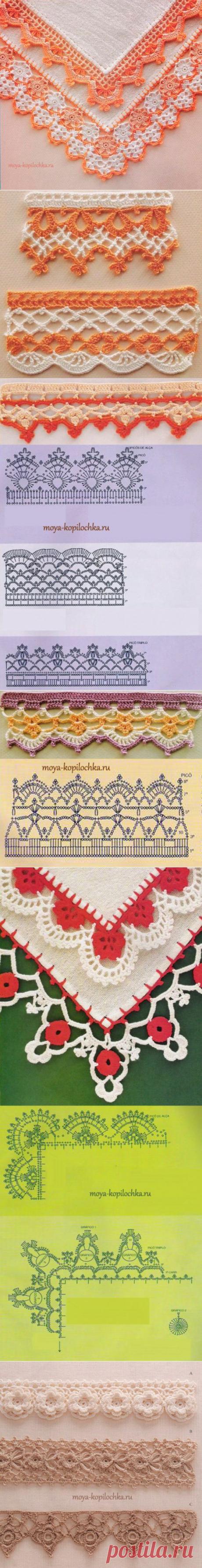 42 образца вязаного кружева со схемами для отделки края изделия | Подружки