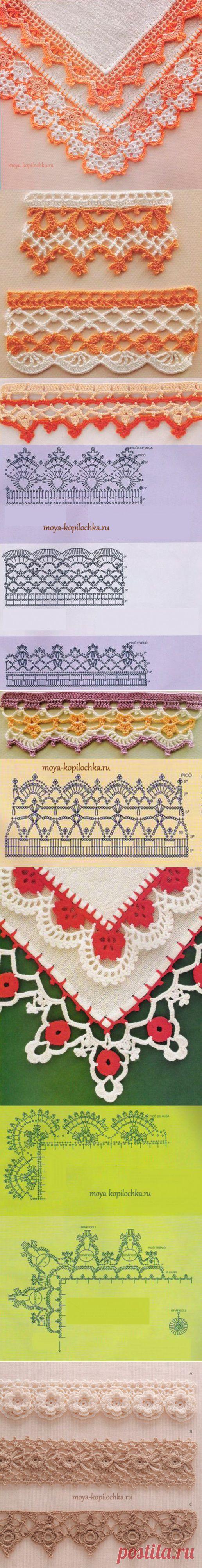 42 образца вязаного кружева со схемами для отделки края изделия | Подружки