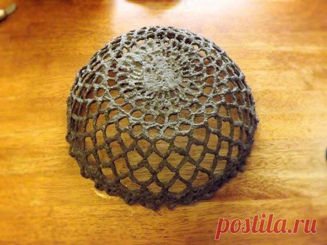 Prácticas Ideas para el Hogar...: Cómo hacer un tazón de cemento con un tapete Crochet