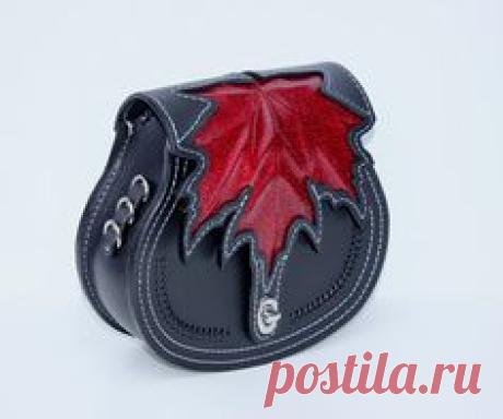 Red Maple Leather CrossBody Purse Belt Pouch by TaurusSeats