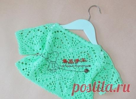 Ажурный топик для малышки — Попкорн — детское вязание спицами и крючком