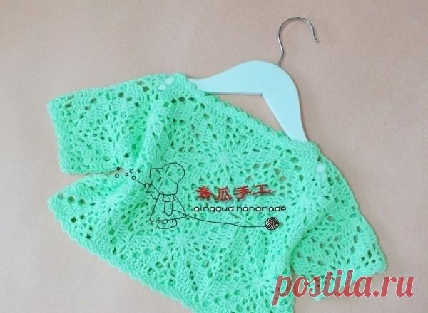 Ажурный топик для малышки — Попкорн — детское вязание спицами и крючком