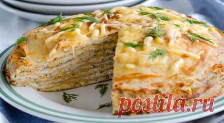Масленица 2016: Блинный пирог с курицей и грибами — Вкусные рецепты