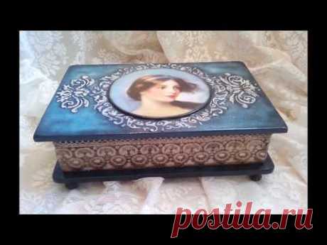 DIY:  Wooden box with contour and lace! Ξύλινο κουτί με κοντούρ και δαντέλα!