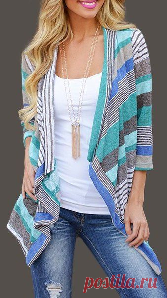 Fashionable Colorful Striped Cardigan For Women