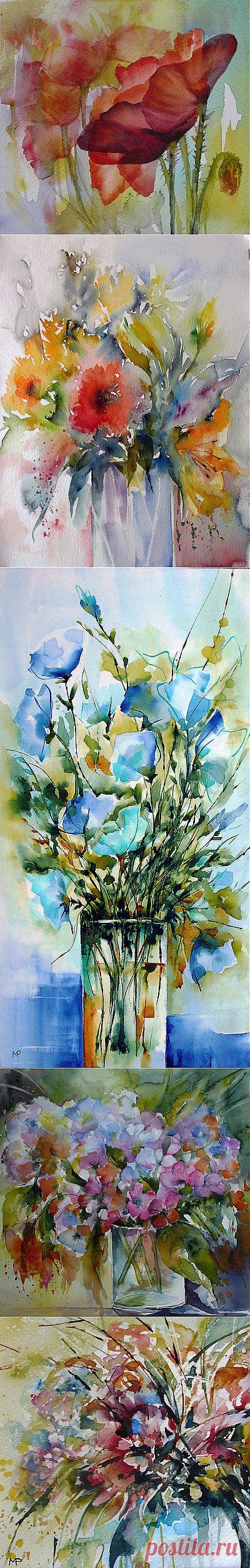 Французская акварелистка Véronique Piaser-Moyen. Цветы..