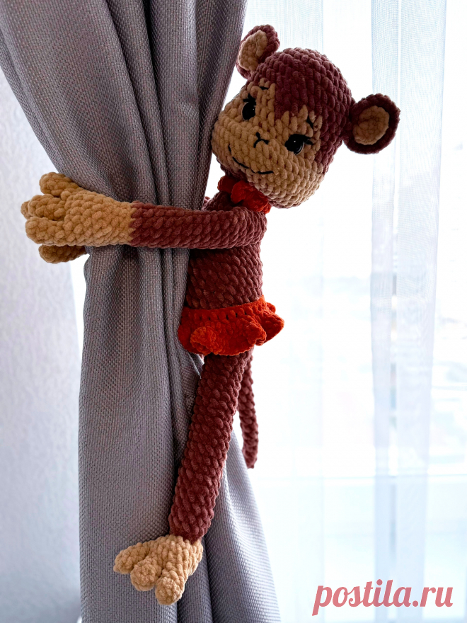 PDF Обезьянка Маня крючком. FREE crochet pattern; Аmigurumi toy patterns. Амигуруми схемы и описания на русском. Вязаные игрушки и поделки своими руками #amimore - плюшевая обезьянка, большая обезьяна из плюшевой пряжи, мартышка.