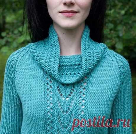Бирюзовый джемпер спицами