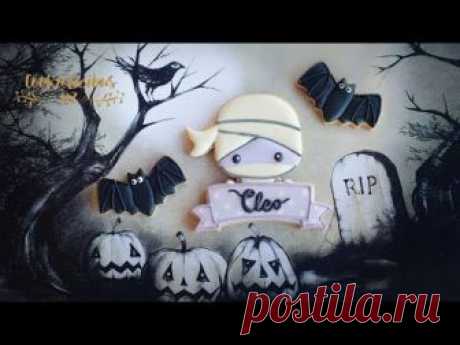 Halloween Cookies - How to make MUMMY COOKIES with name banner for Halloween