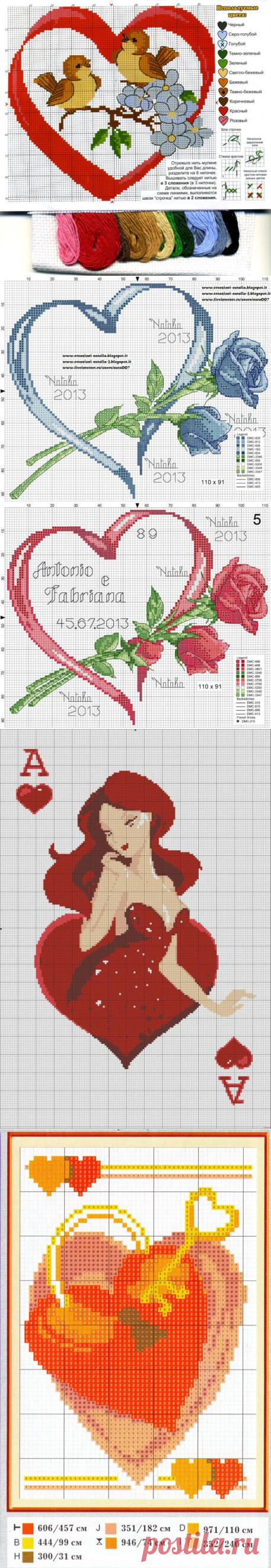 Схемы для вышивки сердечек. Вышивка крестиком сердечек. | Все о рукоделии: схемы, мастер классы, идеи на сайте labhousehold.com
