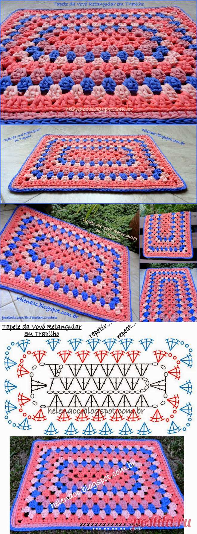 EU TAMBÉM CROCHETO...: Tapete da Vovó Retangular em Trapilho