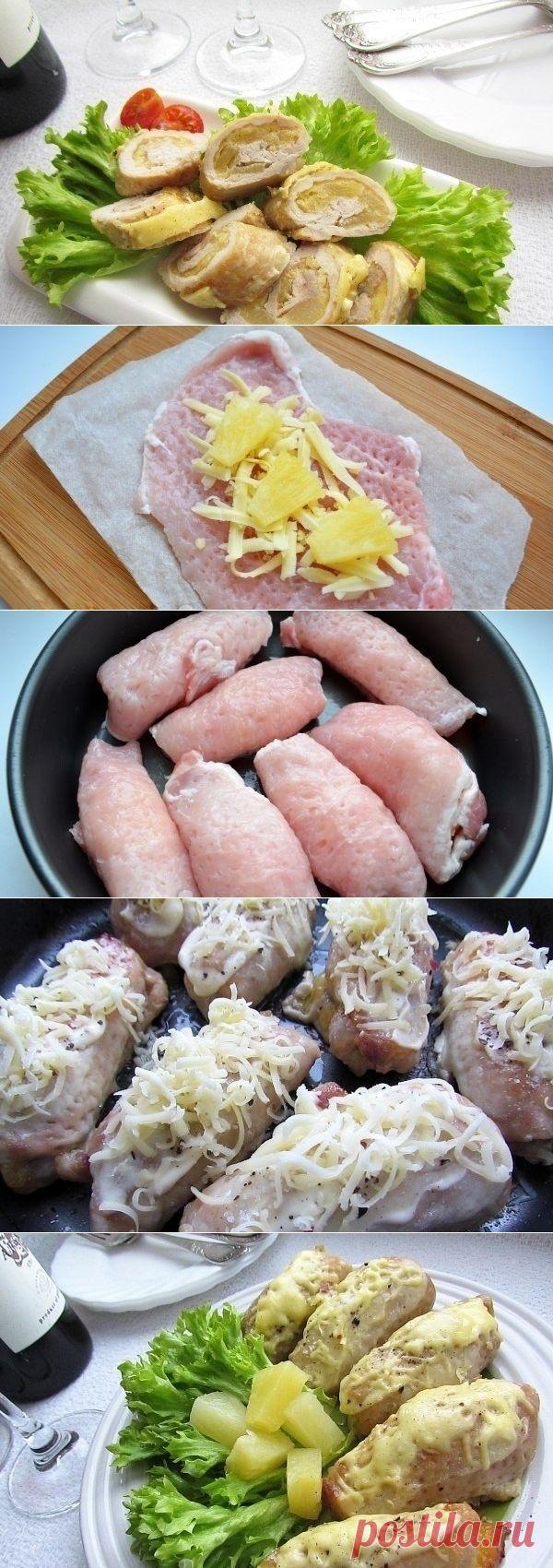 Как приготовить рулетики из свинины с ананасами и сыром - рецепт, ингридиенты и фотографии