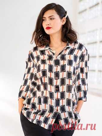 Блузка с рукавами 3/4 - выкройка № 402 из журнала 1/2020 Burda. Мода для полных – выкройки блузок на Burdastyle.ru