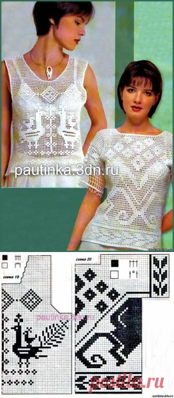 Воздушные летние кофточки связанные крючком  в технике филейного вязания - Схемы вязания кофты - Схемы для вязания - Уроки вязания крючком - Вязание крючком, мотивы, схемы для вязания крючком