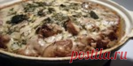 Гречка запеченная с грибами и куриной печенью.