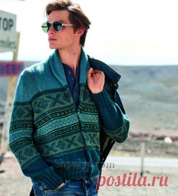 Жаккардовый кардиган с шалевым воротником для мужчины — Shpulya.com - схемы с описанием для вязания спицами и крючком
