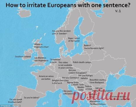 Составлена карта Европы с фразами, которые бесят жителей разных стран / Моя Планета