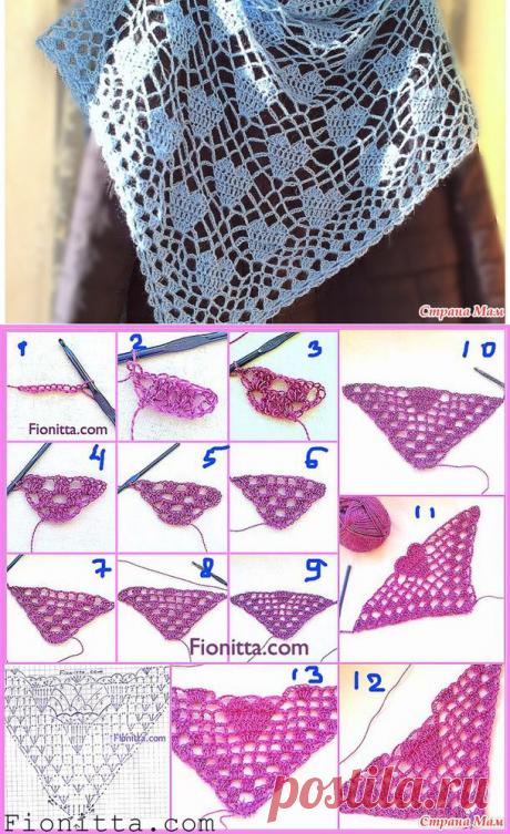 Шаль сердечками. - Вязание - Страна Мам