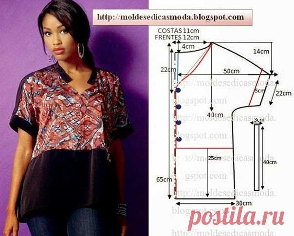 Blusa de dois tecidos com