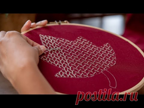 Elegant Leaf Embroidery Pattern - Easy Grid Based Needlework