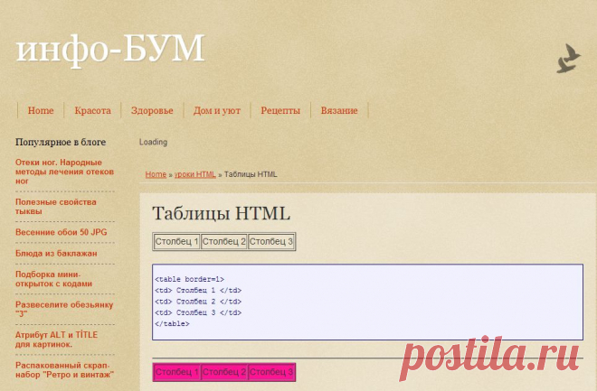 Таблицы HTML