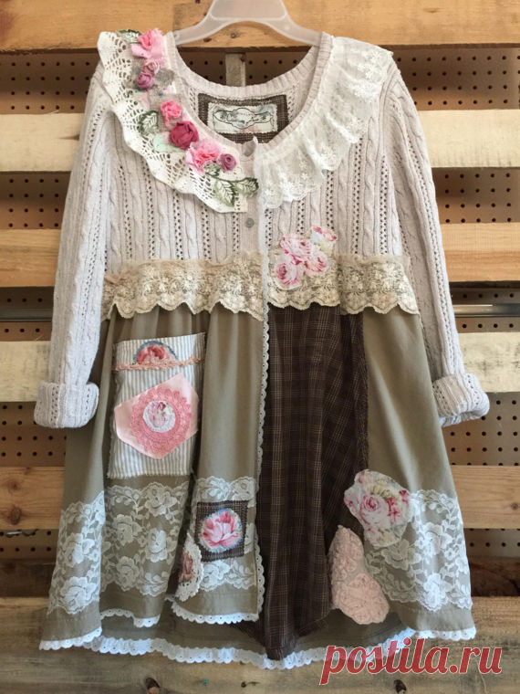 Upcycled Shabby Chic Romantic Cardigan Sweater Wearable Art